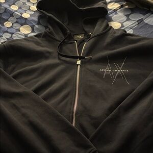 Armani Exchange Black Full-Zip Hoodie with AX Logo